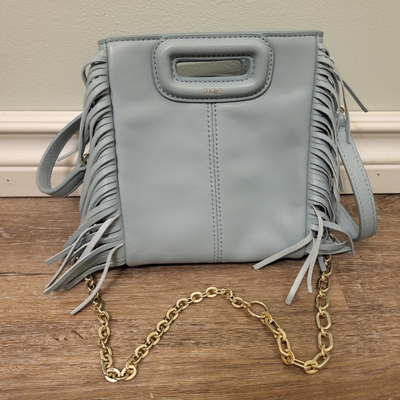 Maje Leather Mini M Bag With Extra Chain Strap Celadon (Light Tourquois Blue) - Picture 6 of 13